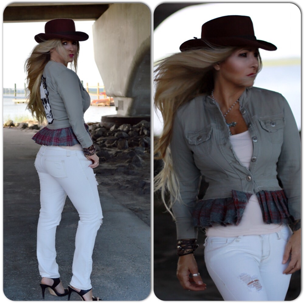 Halloween ruffle skull jacket, army green flannel